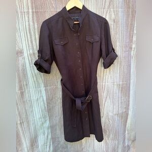 Isabella DeMarco size 8 linen blend snapfront safari shirt dress Officecore